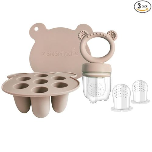 Silicone Baby Food Freezer Tray with Teething Popsicle Molds - Baby Fruit Feeder and Breastmilk Teether Combo