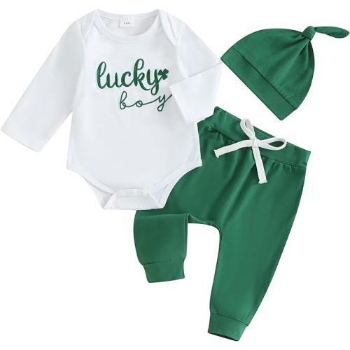 Twopumpkin My First - Baby Boy Outfit 0-3 Months - P Lucky Boy Embroidered Green