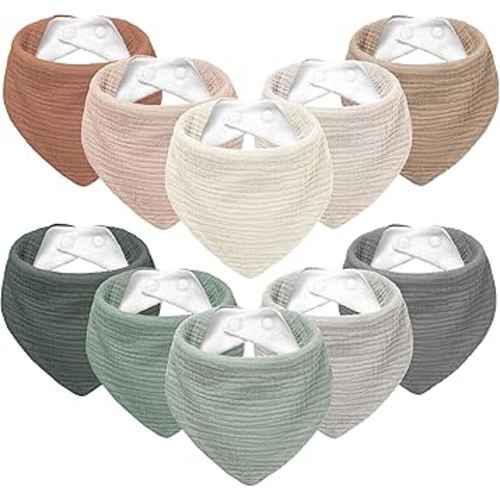 Susurration Muslin Baby Bibs 10Pack Baby Bandana Drool Bibs Soft Adjustable Newborn Bibs for Unisex Baby Girls & Boys (Greygreen)
