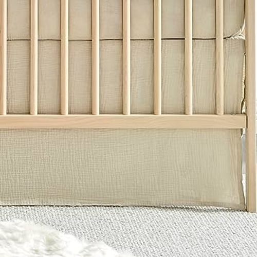 Levtex Baby - Cloud Muslin Crib Dust Ruffle - Baby Nursery - Beige Muslin - Beige Textured Muslin - Dust Ruffle (52x28+16).