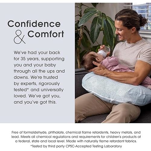 Boppy Nursing Pillow, Blue Speckled Current, Larger, Firmer, More Supportive Pillow for Breastfeeding and Bottle Feeding, Firmer Fill, Higher Lift, Larger Area Than Original Nursing Pillow