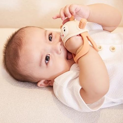 Smily Mia Teething Toys/Teethers for Babies 6-12 Months, Reindeer Baby Chew Toy 3-6 Months for Teething Relief, Get-A-Grip Baby Hand Teether, Silicone Teething Mittens for 0-6Months, Nude - nude