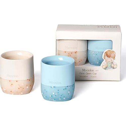 Moonkie Silicone Baby Cups 4 Months+ | Tiny Open Training Cups for Infants with Confetti Sprinkles | Baby-Led Weaning Essential | 2 oz (Ether/Ivory, 2 Pack)
