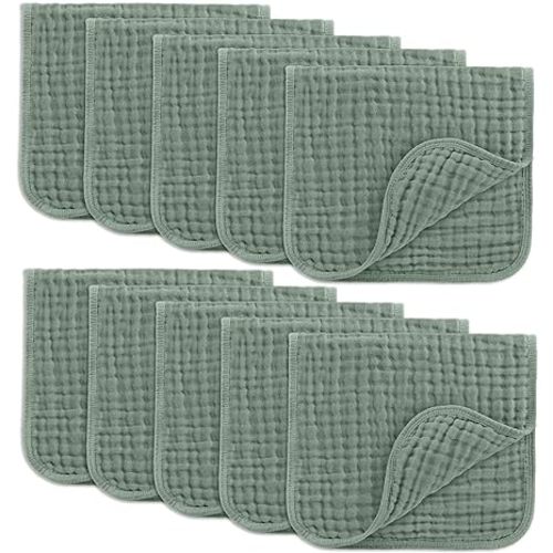 Comfy Cubs Muslin Burp Cloths 20" x 10", Pack of 10 - Large, 6-Layer, Ultra Absorbent 100% Cotton for Baby Drool and Messes - Soft, Safe & Gentle Baby Burp Cloths for Boys & Girls - Multi