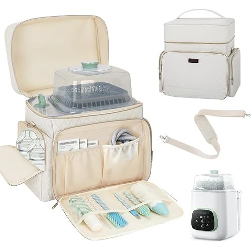 Carrying Bag Compatible with Momcozy KleanPal Pro Bottle Washer, Padded Travel Storage Case for Baby Bottle Washer Sterilizer Dryer, Large Organizer with Accessory Pockets, Bag Only