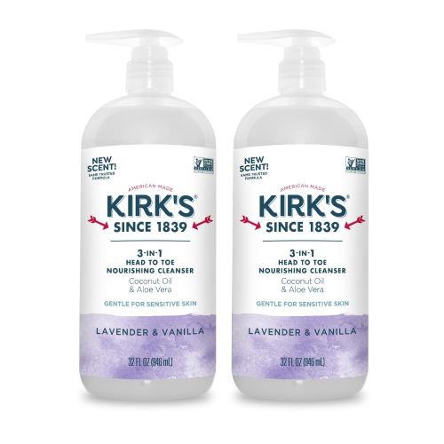 Kirk's 3-in-1 Head to Toe Nourishing Liquid Cleanser- Premium Coconut Oil & Aloe Vera- Non GMO & Vegan - 2 Pack
