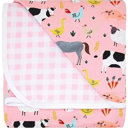 Little Sleepies Cloud Blanket - Viscose Derived from Bamboo Blanket, Soft, Comfy, and Breathable for Hot Sleepers, Lightweight, 50" x 50", Pink Farm Animals, Large