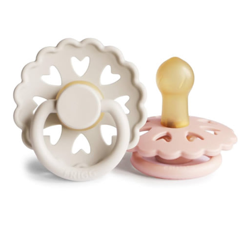 FRIGG Andersen Fairytale Natural Rubber Baby Pacifier | Made in Denmark | BPA-Free (Cream/Blush, 0-6 Months)
