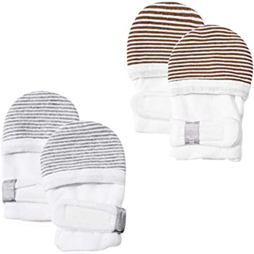 Baby No Scratch Mittens Stay On, 100% Cotton Breathable, Adjustable Infant Gloves for Boys Girls, Newborn - 12 M