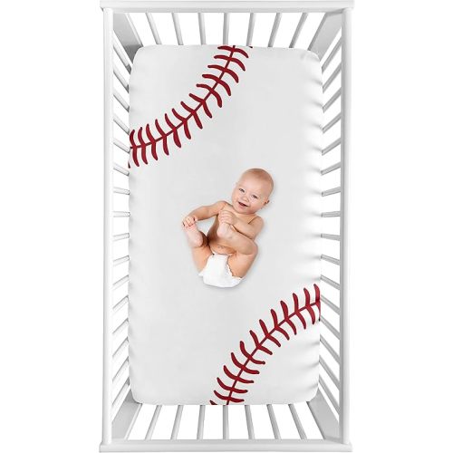 Sweet Jojo Designs Baseball Boy Fitted Crib Sheet Baby or Toddler Bed Nursery Photo Op - Red and White Americana Sports
