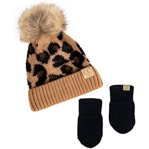 Funky Junque Cozy Infant Pom Pom Beanie & Fleece Lined Mitten Winter Set
