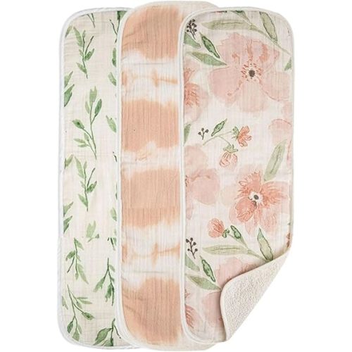 Crane Baby Muslin Baby Burp Cloths, Lightweight Absorbent Burp Cloth, Pink Floral, Set of 3, 7” x 20”, Newborn Baby Essentials, Burp Cloths Baby Boy, Burp Cloths Baby Girl, Baby Newborn Essentials