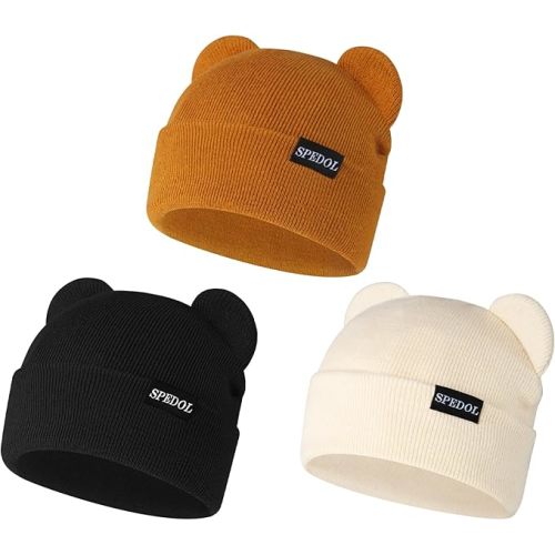 Winter Newborn Toddler Hat: Knit Bear Ears Keep Warm for Boy and Girl 0-8 Years Old (3 Pack)