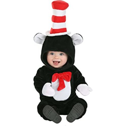 Infant The Cat in the Hat Costume - Velour Jumpsuit with Hood, Attached Hat, and Stuffed Tail