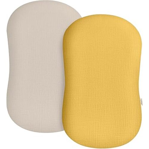 Muslin Baby Lounger Cover 2 Pack, Soft Breathable Newborn Lounger Pillow Cover for Boys Girls Infant (Beige & Mustard Yellow)