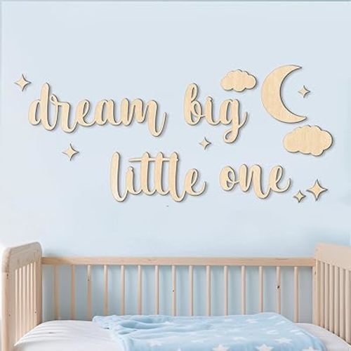 Nursery Wall Decor Dream Big Little One Wooden Sign, Boho Moon Stars Decor for Babyroom, Farmhouse Nursery Sign for Boys Girls Bedroom Home Living Playroom