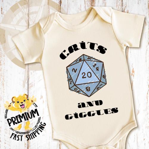 Crits and Giggles Onesie® - Funny Game Night Baby Outfit - Dice Shape Gaming 20-Sided D20 Shirt - Dungeon Master Gamer Outfit - 2420