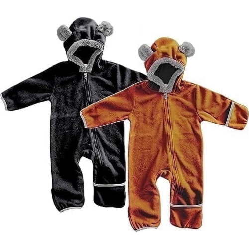 Cuddle Club Fleece Baby Bunting Bodysuit One Piece Hooded Romper Outerwear, 3 to 6 Months Black & Brown 2-Pack