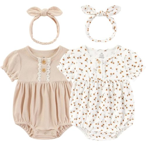 Ruliby Baby Girl Bubble Romper Floral Bodysuit Pink Newborn Girl Outfits 0-3 Months