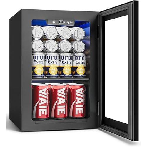 24 Cans Beverage Refrigerator Cooler - Mini Fridge with Digital Temperature Control, Soda Wine Beer Drink Fridge - Small Refrigerator for Office Home Bedroom Dorm Bar, Black
