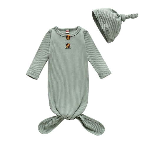 WIBACKER Unisex Newborn Baby Cotton Sleeper Gowns with Cap Long Knotted Sleeping Bag 0-3 Months