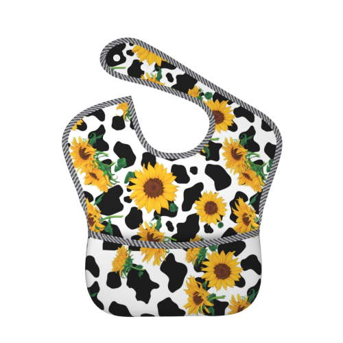 Easygdp Cute Cow Print Sunflower A Bibs For Babies, Baby Bibs for Eating, Toddler Bibs, Waterproof Bibs, Feeding Bibs, for Toddlers, Boys, Girls