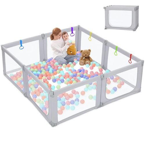 Dripex Foldable Playpen, Extra Large Baby Playpen, 71"×69" Play Yard for Baby, Collapsible Play Pen for Babies, Fence with Breathable Mesh, Indoor & Outdoor Kids Activity Center, Pale Grey