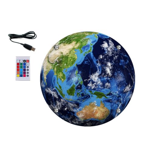 Tainrunse Earth Wall Lamp Remote Control Color Changing Dimmable Frameless Modern Living Room Bedside Nursery LED Decoration Light Birthday Gift for Children Bedroom, Bathroom A