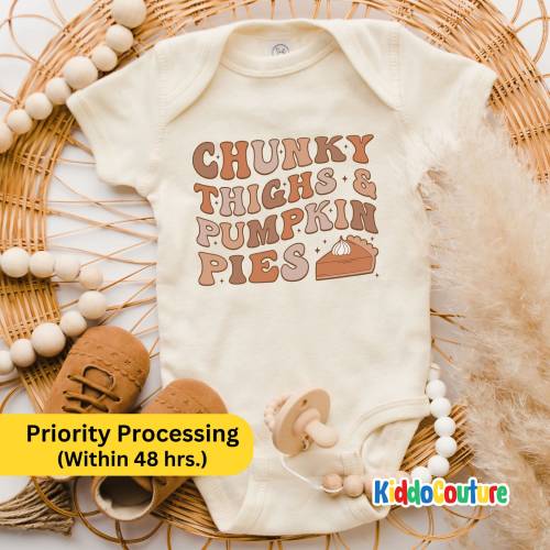 Chunky Thighs & Pumpkin Pies Baby Body Suit, Chunky Thighs And Pumpkin Pies Onesie®, Thanksgiving Baby Onesie®, Fall Baby Onesie®, KC-AMM1