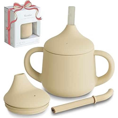 Moonkie Silicone Baby Sippy Cups | 3 Stages Training Cup Straw Cup for Infants Toddlers and Kid | 4 oz 1Pack