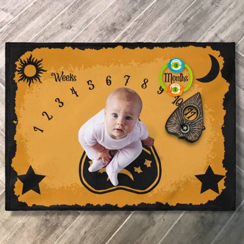 Goth Ouija Baby Milestone Month Photo Prop Velveteen Plush Blanket, Alternative Gothic Nursery Room Decor, Spooky Gender Neutral Shower Gift