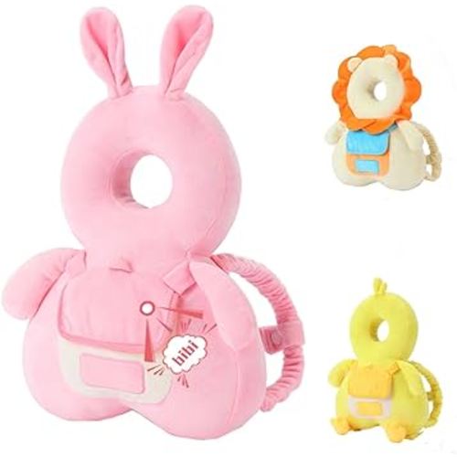 JunNeng Baby Head Protector Backpack with Squeaker，Toddler Head Safety Protection Cushion, Pink Bunny