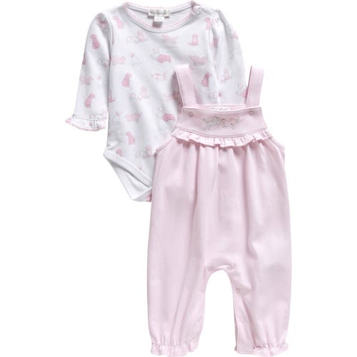 Baby Puppies Print Cotton Bodysuit & Overalls Set, 0-3M, Pink