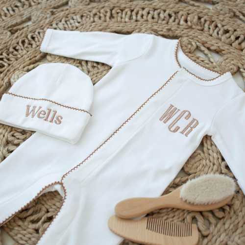 Baby Footie, Newborn Coming home outfit, Monogrammed Newborn Outfit, Custom Embroidered Name, Coming Home Gift, Soft Baby Sleeper, Baby Gift