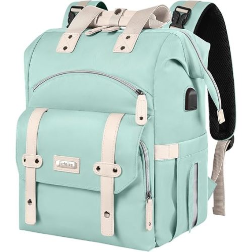 Jiefeike Diaper Bag Backpack,Green diaper bags for baby girl boy, girl diaper bag backpack, Insulated Pockets Portable toddler diaper bag with USB Charging Port, RFID Anti-Theft Pocket