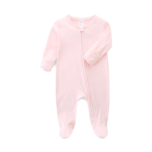 Hikido Baby Romper 100% Organic Cotton Pajamas One Piece Long Sleeve Zipper Footie Onesie for 0~12M Baby