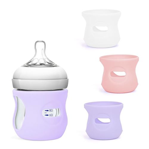 Silicone Sleeves for Avent Natural Glass Baby Bottles, BPA Free, Anti Breakage Baby Bottle Holder (Purple + White + Pink, 4 Ounce)