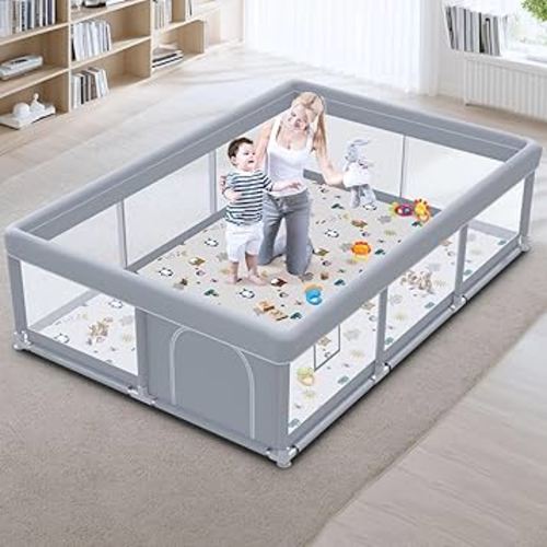 Baby Playpen 74"x50" with Mat Play Pens for Babies and Toddlers, Large Play Yards for Indoor & Outdoor with Zipper Gates