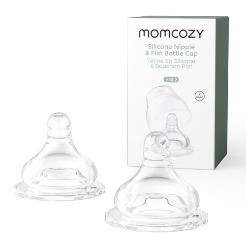 Momcozy Soft Baby Nipple Premium Natural Flow Silicone for Wide-Neck Bottles, BPA-Free, Perfectly Compatible with Momcozy Breast Milk Cooler, Small (Pack of 2)