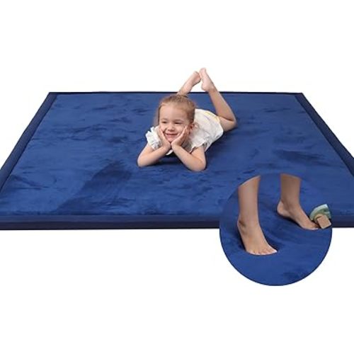 Baby Play Mat for Floor,1.3" Thick Memory foam Tummy Time Mat,Soft Coral Velvet Nursery Rug,Extra Large Non Slip Crawling Mat for Toddlers,Infants,kids,Yoga Mat,Tatami Mat for Living Room(Royal Blue)