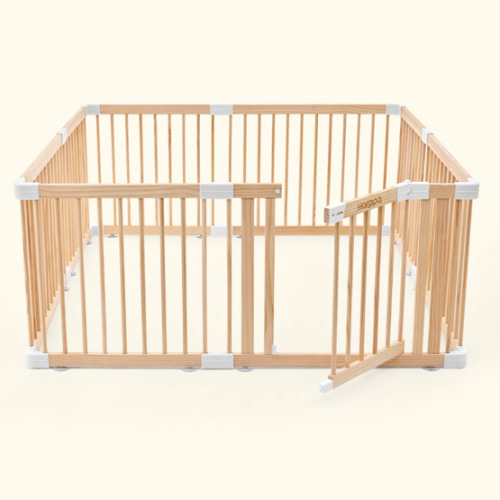 HARPPA Wooden Baby Gate Playpen | Non-Toxic Foldable DIY Adjustable Play Yard for Infants & Toddlers – Natural Finish Baby Fence for Small & Large Spaces