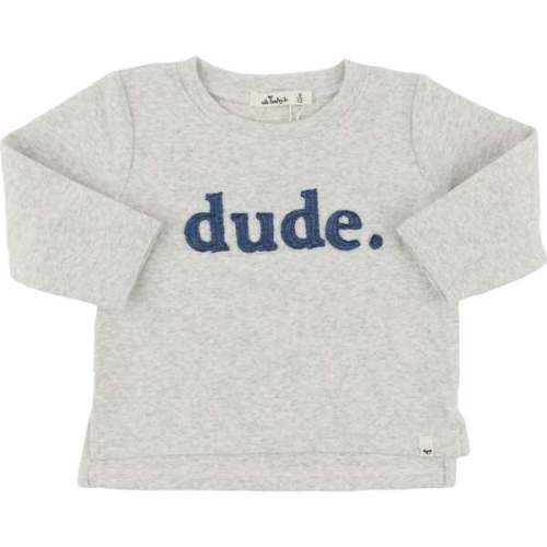 Denim "dude" Applique Raw Edge Baby Rib Tee, Heather Gray - Oh Baby! | Maisonette