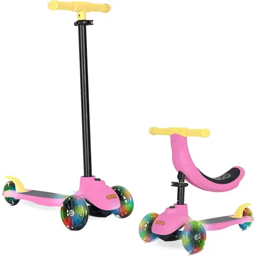 KRIDDO 5-in-1 Scooter for Kids Ages 1-5 Years Old, Folding Scooter with 3 Lighted Wheels, Wide Standing Board, Adjustable Height, Learn-to-Steer Handlebar, for Indoor and Outdoor