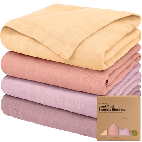 4-Pack Muslin Swaddle Blankets for Baby Boys, Girls - Organic Baby Blankets for Girl, Boy, Baby Swaddle Blanket Unisex, Receiving Blankets, Swaddles for Newborns, Newborn Baby Essentials (Lavender)