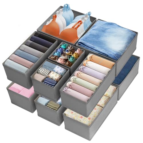 Drawer Organizer Clothes & Dresser Organizers - 12 Pack Foldable Drawer Dividers, Baby Clothes Organizer & Nursery Storage for Sock, Underwear, Bra, Belt, Closet and Dresser Drawer Organizers(Grey)