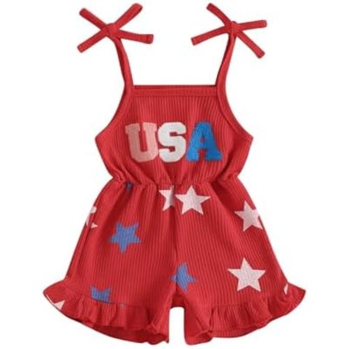 Socutebabe 4th Fourth Of July Toddler Girl Outfit Usa Romper Shorts Jumpsuit Red White And Blue July 4 Outfits for Kids Girls