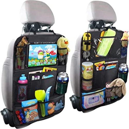 Car Backseat Organizer with Touch Screen Tablet Holder + 9 Storage Pockets Kick Mats Car Seat Back Protectors Great Travel Accessories for Kids and Toddlers(2 Pack)