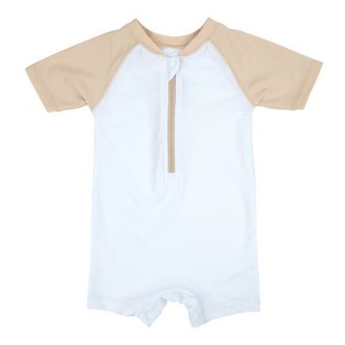 Leveret Baby One Piece Rashguard Solid Beige & White 3-6 Month