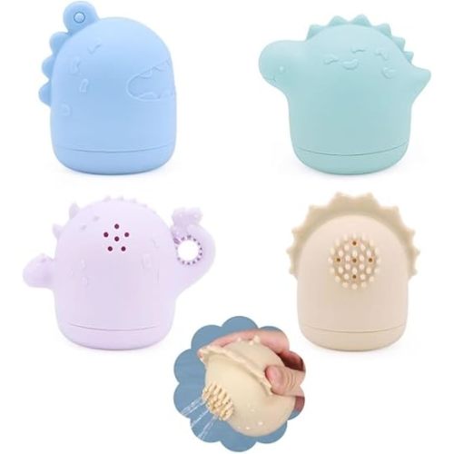 Baby Bath Toys for Toddlers 1-3, Silicone Baby Bath Toys for Infants 6-12-18 Months+, Squeezable Dinosaurs Bathtub Toys, Baby Shower Toys