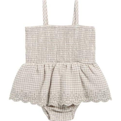 Gingham Eyelet Smocked Bodice Skirted Organic Cotton Bodysuit